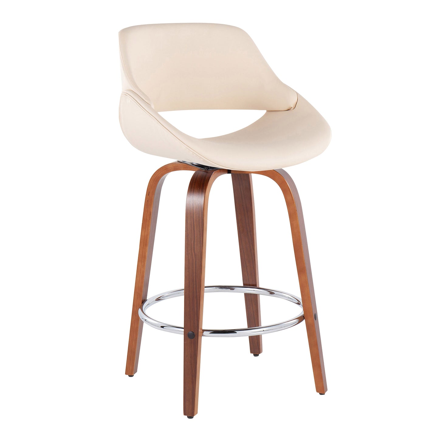 Fabrico - Mid-Century Modern Fixed Height Counter Stool With Round Footrest (Set of 2) - Walnut / Cream