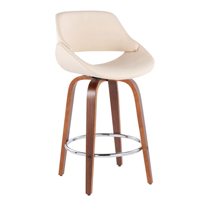 Fabrico - Mid-Century Modern Fixed Height Counter Stool With Round Footrest (Set of 2) - Walnut / Cream