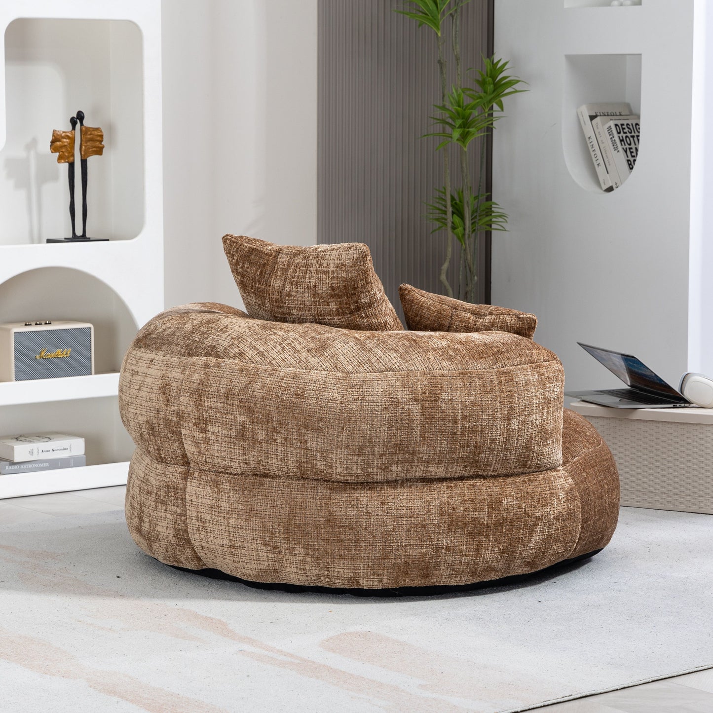 Lazy Sofa Durable Comfort Lounger High Back Bean Bag Chair With 3 Pillows - Coffee