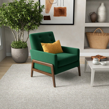 Cole - Solid Wood Lounge Chair - Green Fabric