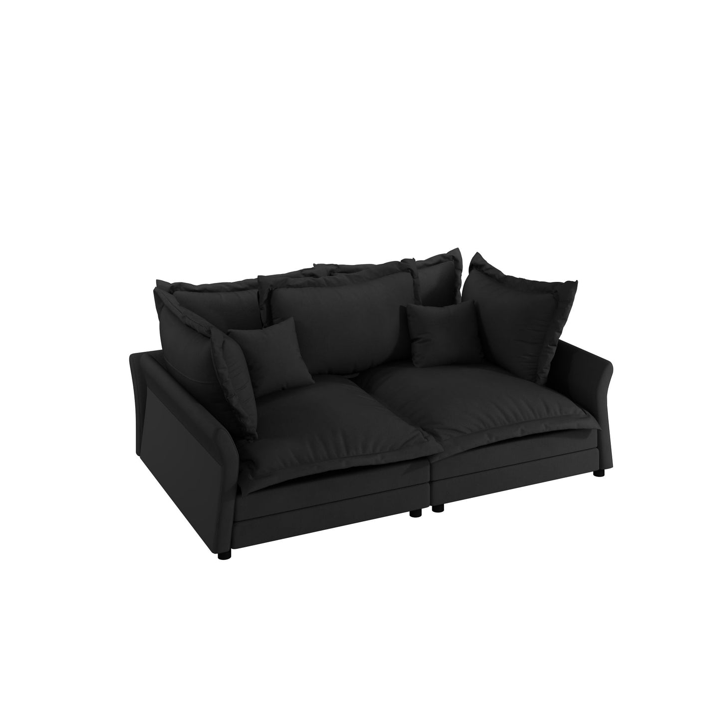 Modern Comfy Upholstered Sofa Cloud Couch, Deep Seat Couches With Multiple Large Soft Pillows, Convertible Deep Seat Chaise Longue For Living Room - Black