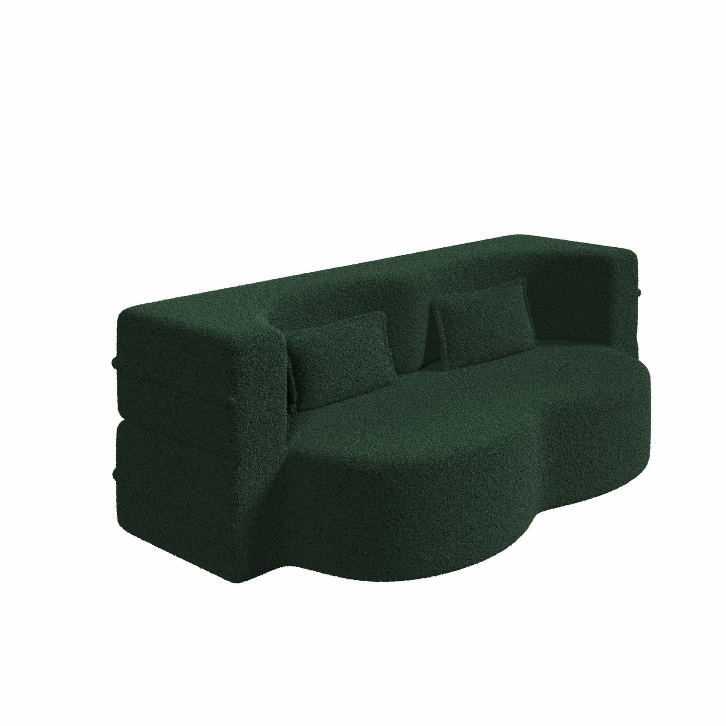 Modern Floor Sofa With 2 Pillows, Convertible Teddy Fabric Foam Filled Sleeper Sofa Bed, Full Size Folding Mattress For Living Room Guest Bed, Playroom, No Assembly Required - Green