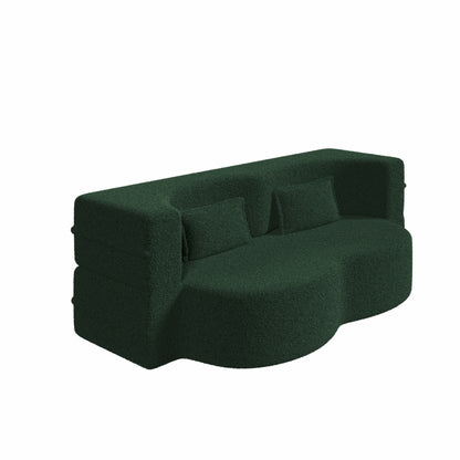 Modern Floor Sofa With 2 Pillows, Convertible Teddy Fabric Foam Filled Sleeper Sofa Bed, Full Size Folding Mattress For Living Room Guest Bed, Playroom, No Assembly Required - Green