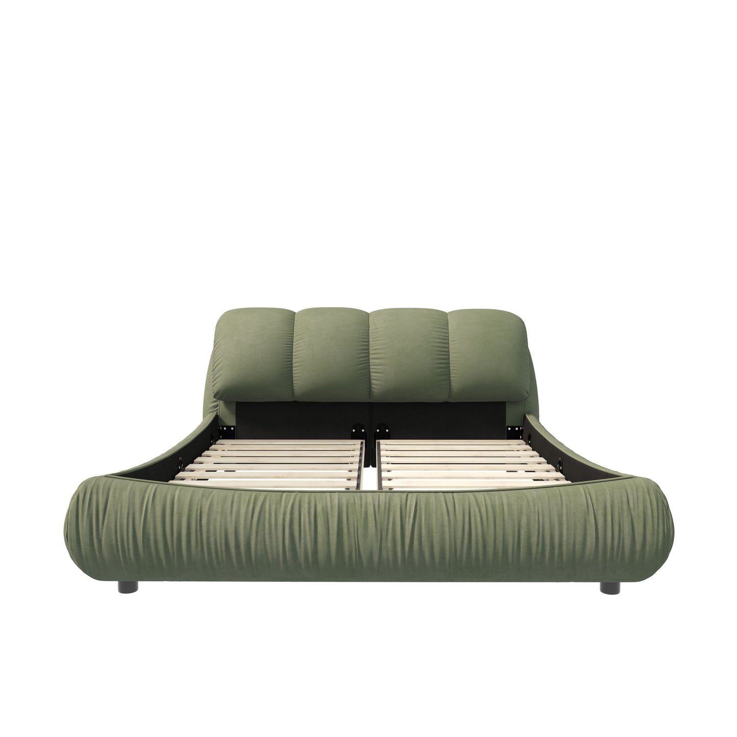Queen Size Luxury Upholstered Platform Bed With Oversized Padded Backrest And Solid Wood Frame, Suitable For Multiple Heights Of Mattresses - Green