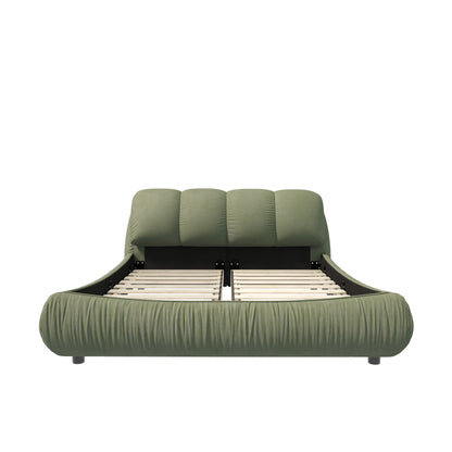 Queen Size Luxury Upholstered Platform Bed With Oversized Padded Backrest And Solid Wood Frame, Suitable For Multiple Heights Of Mattresses - Green
