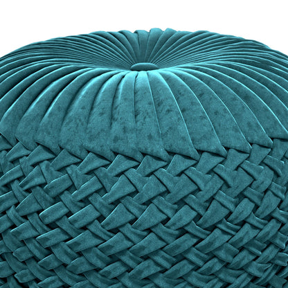 Grafton - Velvet Round Pouf - Teal