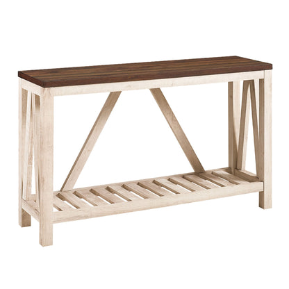 Farmhouse A Frame Entry Table With Lower Shelf - Dark Walnut / White Oak