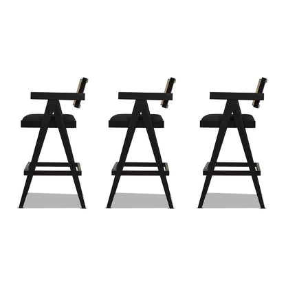 Milan - Modern Webbing Back Bar Stool With Arms (Set of 3) - Ebony Black