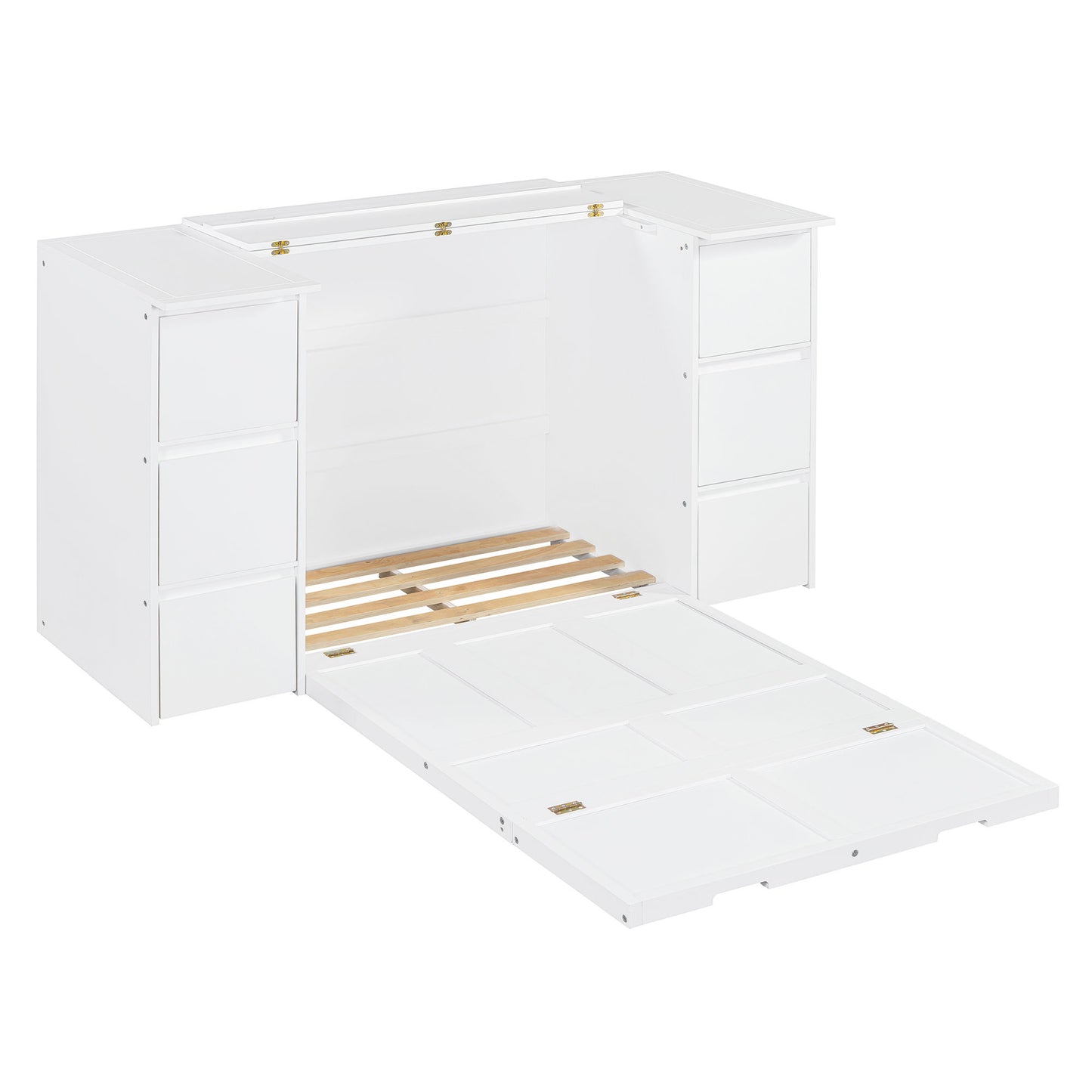 Twin Size Murphy Bed With Drawers, Cabinets, And USB Ports - White
