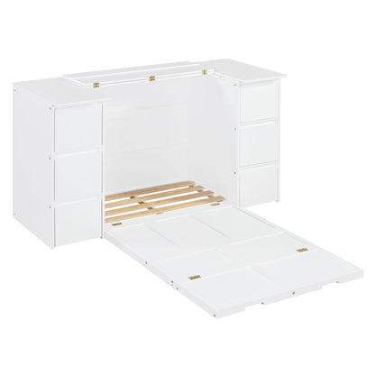 Twin Size Murphy Bed With Drawers, Cabinets, And USB Ports - White