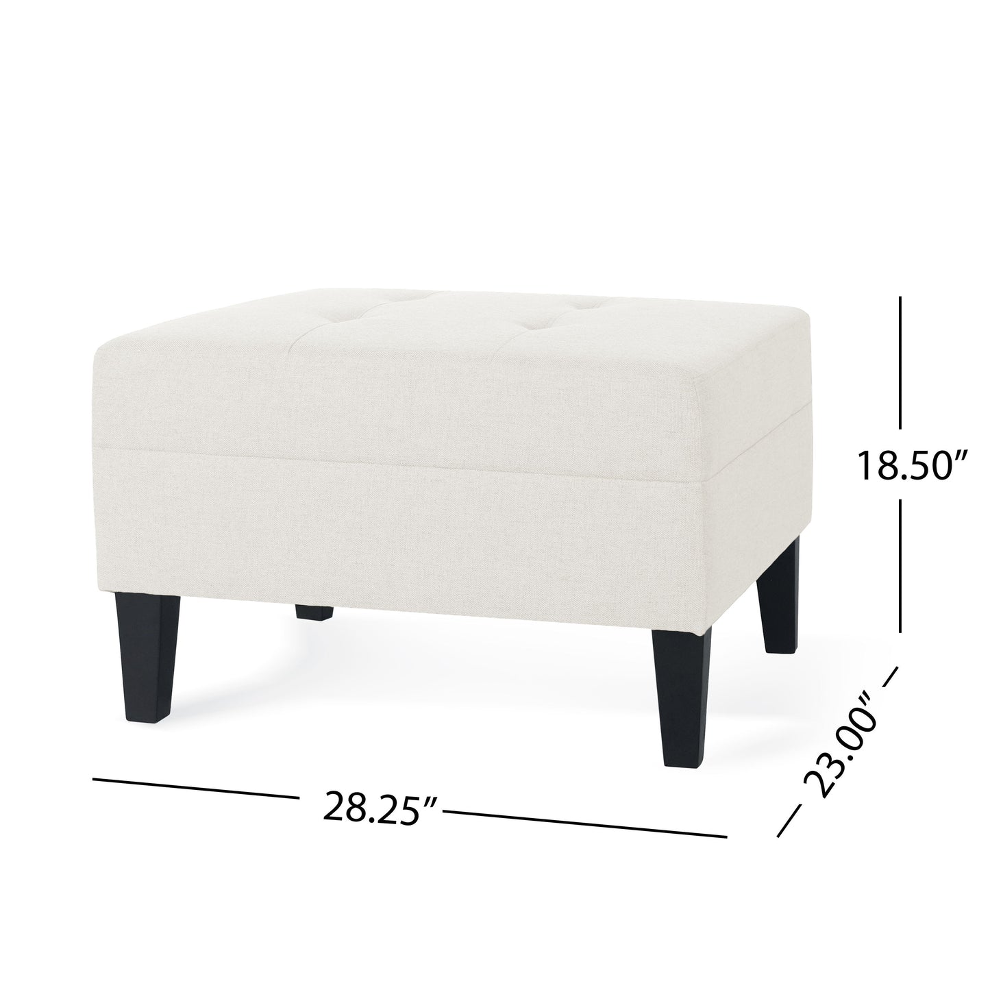 Ottoman With Birch Wood Legs And Cushioned Top For Comfort - Ivory