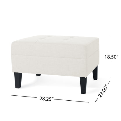 Ottoman With Birch Wood Legs And Cushioned Top For Comfort - Ivory