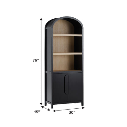 Modern 3 Shelf Open Arched Bookcase Cabinet - Black