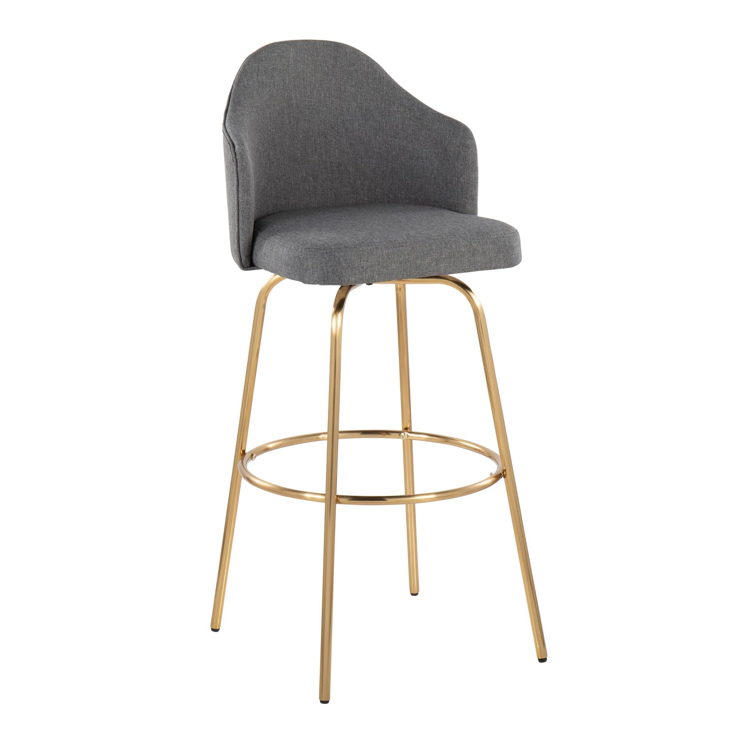 Ahoy - Contemporary Fixed Height Bar Stool Round Gold Footrest (Set of 2) - Gray / Gold