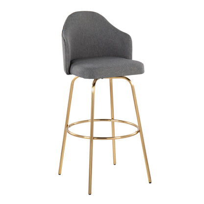Ahoy - Contemporary Fixed Height Bar Stool Round Gold Footrest (Set of 2) - Gray / Gold