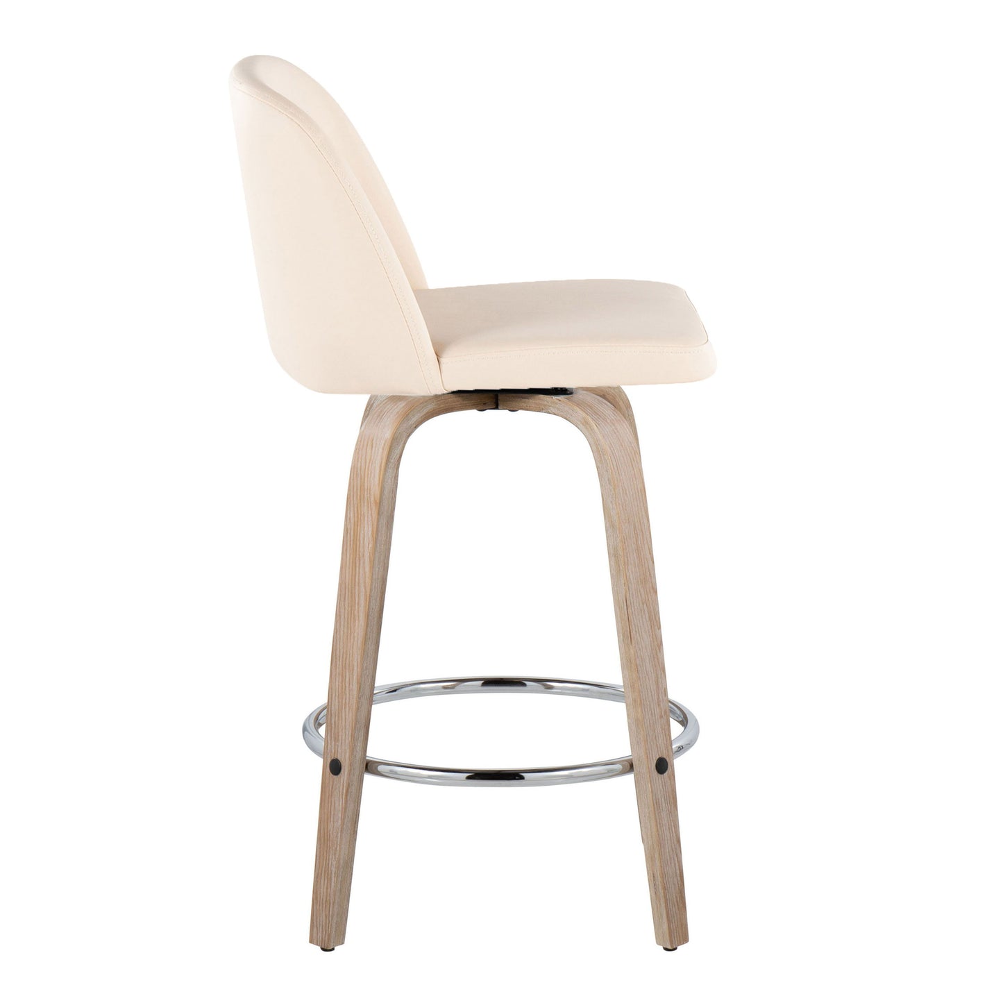 Toriano - Contemporary Fixed Height Counter Stool With Swivel With Round Footrest (Set of 2) - Whitewashed / Cream