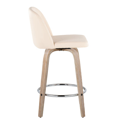 Toriano - Contemporary Fixed Height Counter Stool With Swivel With Round Footrest (Set of 2) - Whitewashed / Cream