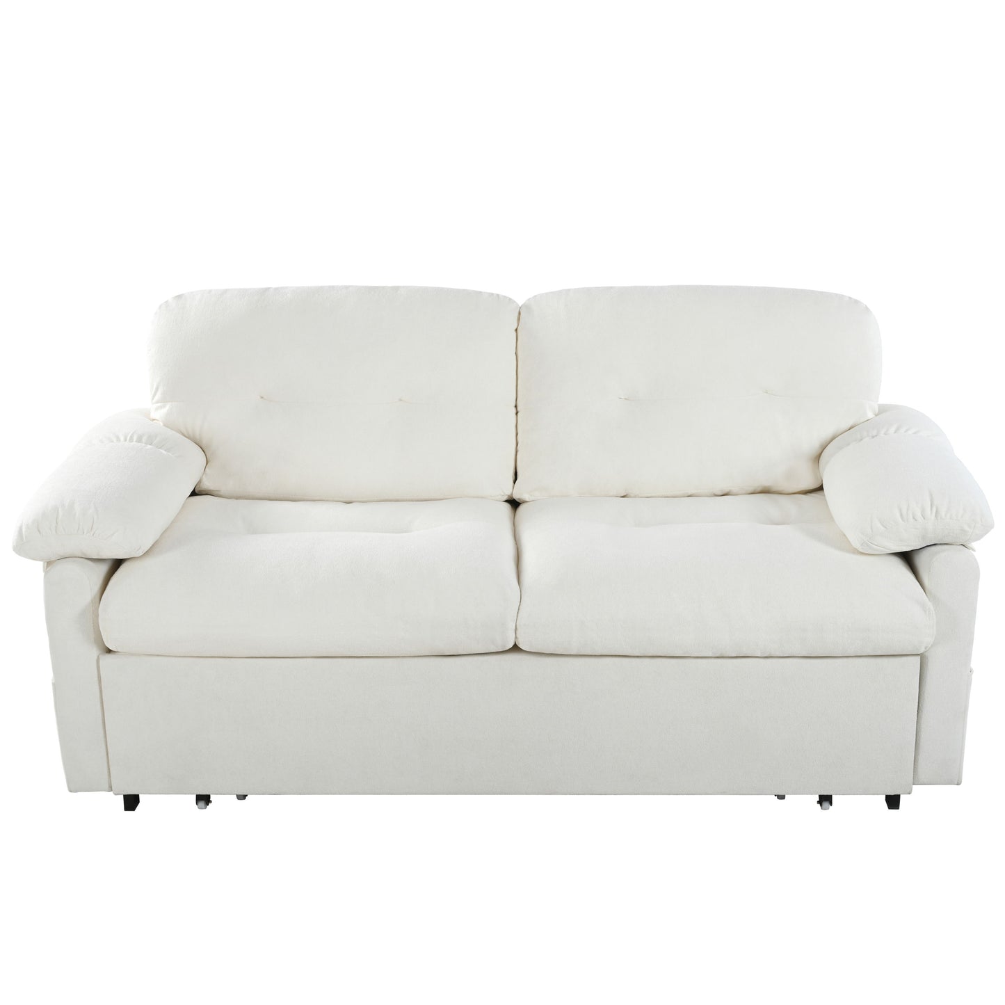 Modern Convertible Sleeper Sofa Bed With Pull Out Queen Design, Side Storage & Thick Cushions Chenille Loveseat For Living Room Or Bedroom 3 In 1 Function - Beige