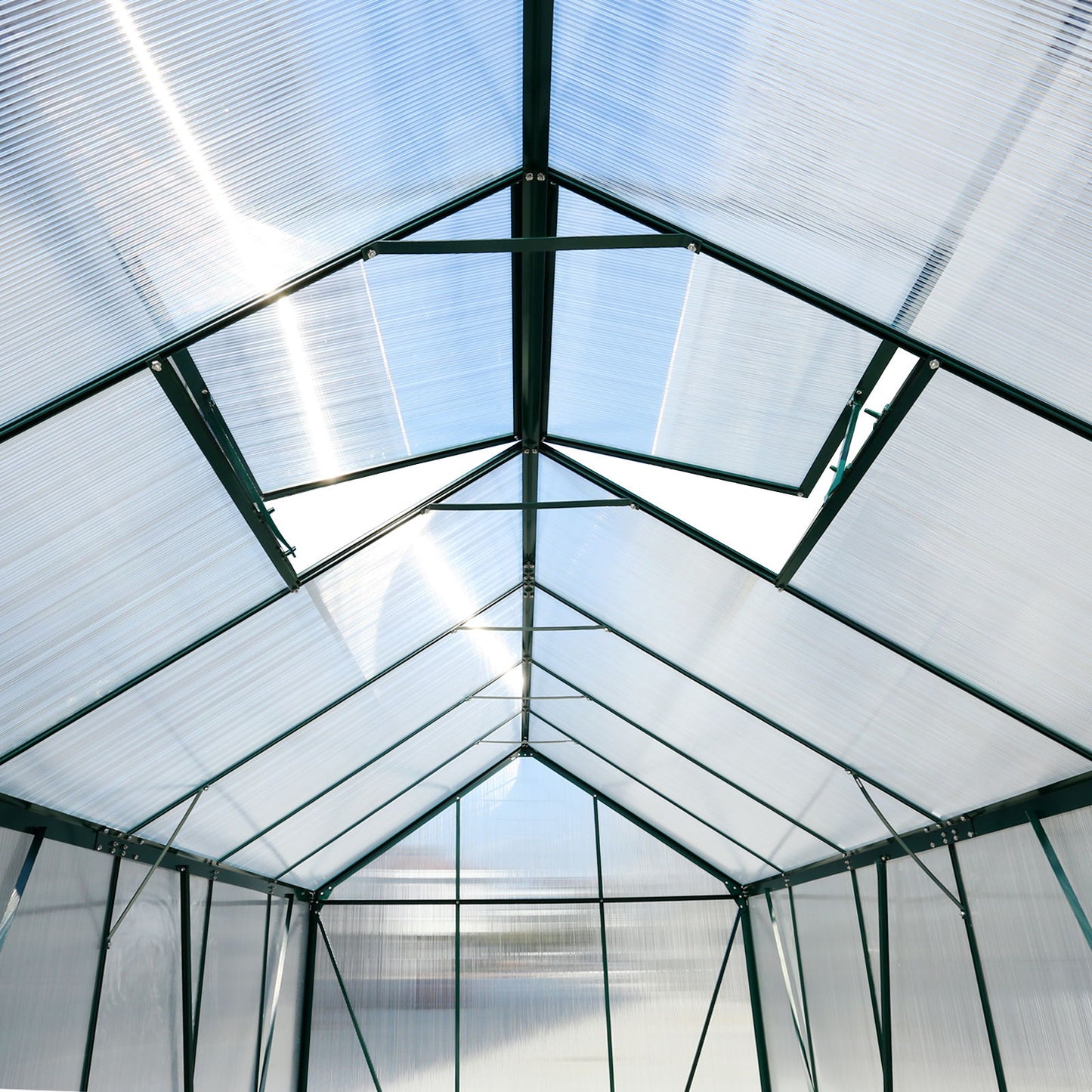 6.3'x12.2'x7' Polycarbonate Greenhouse, Heavy Duty Outdoor Aluminum Walk-In Green House Kit With Rain Gutter, Vent And Door For Backyard Garden - Green