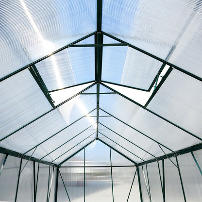 6.3'x12.2'x7' Polycarbonate Greenhouse, Heavy Duty Outdoor Aluminum Walk-In Green House Kit With Rain Gutter, Vent And Door For Backyard Garden - Green