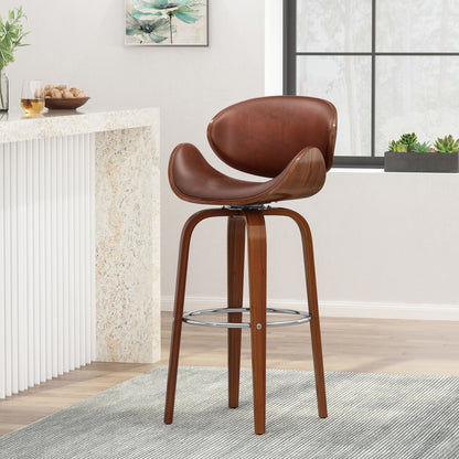 Lumos - Mid Century Modern Upholstered Swivel Barstool - Walnut / Brown