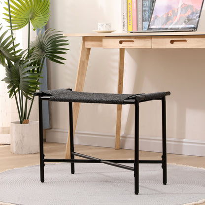 Handwoven Paper Rope Foot Rest Shoes Stools Ottomans For Entryway, Living Room, Bedroom & Office - Black