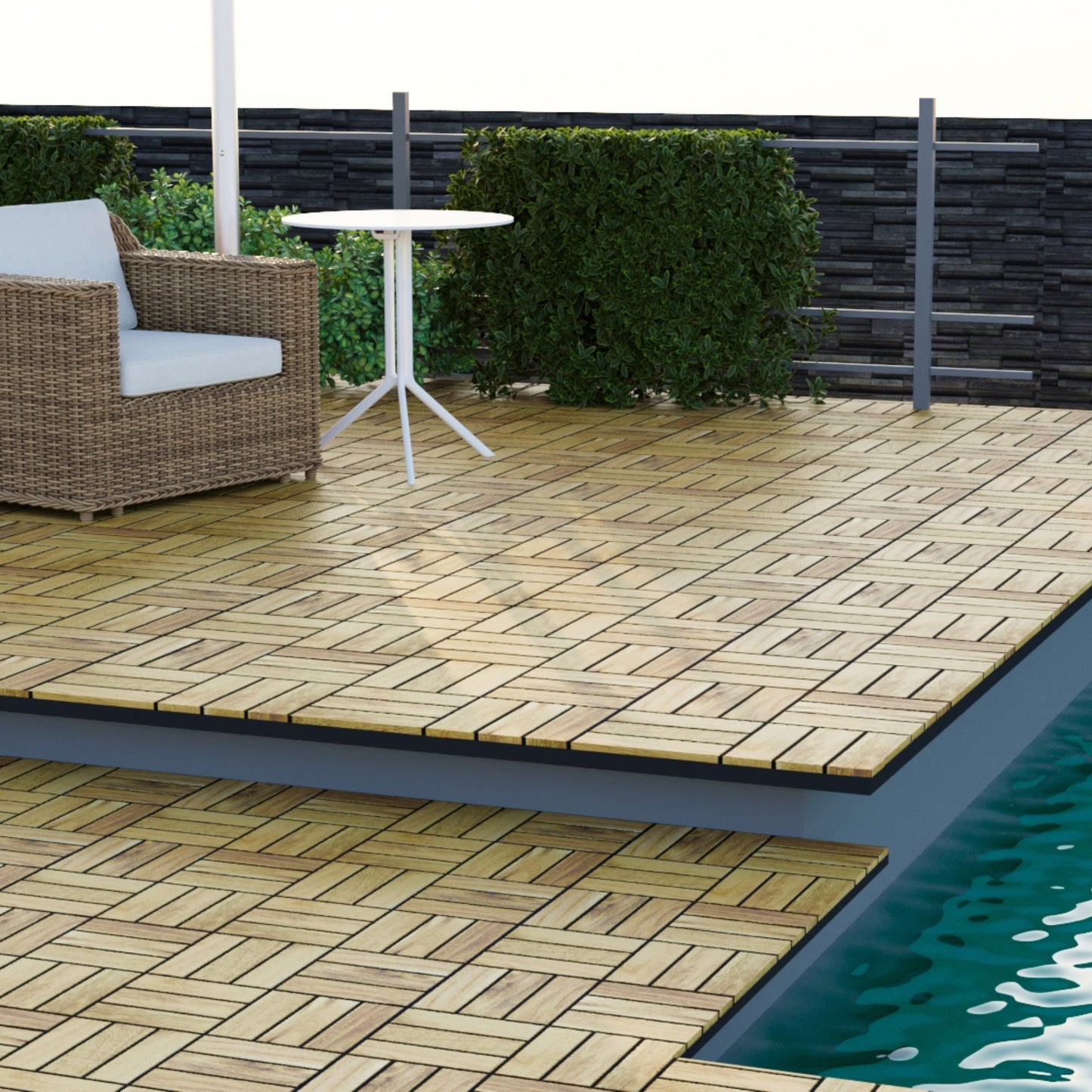 30 Piece Interlocking Deck Tiles Checker Pattern, Square Acacia Hardwood Outdoor Flooring For Patio, Bancony, Pool Side - Yellow