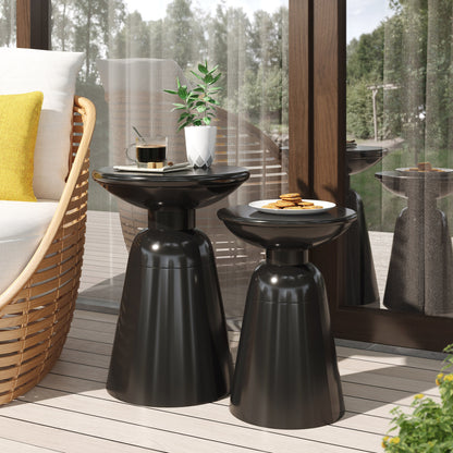 Serenita - Outdoor Iron Side Tables With Flared Design, (Set of 2) - Black