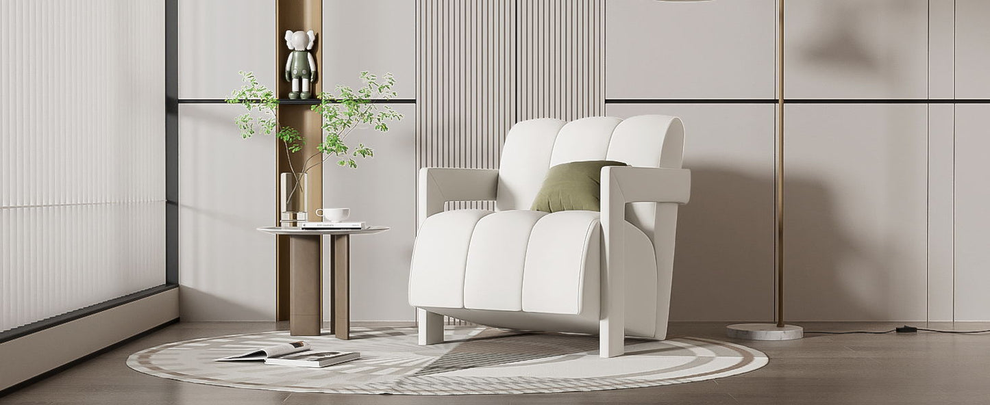 Modern Minimalist Leisure Armchair With L Shaped Armrests For Living Room - White
