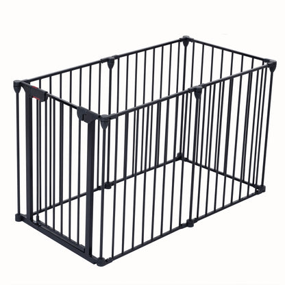 Adjustable Safety Gate 6 Panels Play Yard Metal Doorways Fireplace Fence Christmas Tree Fence Gate For House Stairs Gate Prohibited Area Fence - Black