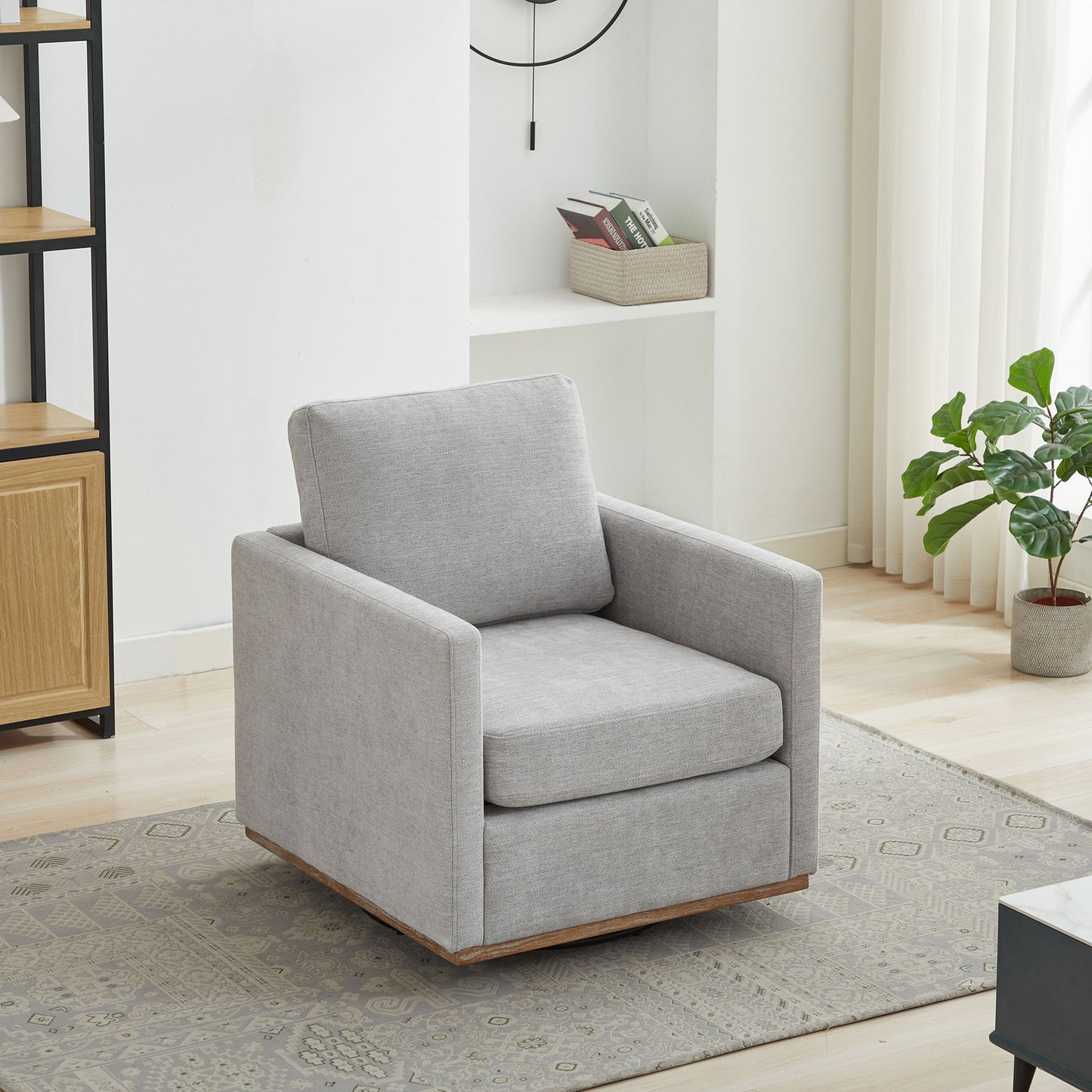 Modern Square Upholstered Swivel Accent Chair Chenille For Living Room Or Bedroom - Light Gray