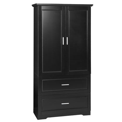 Tall Bathroom Storage Cabinet, Cabinet With 2 Doors And Drawers, Adjustable Shelf - Black