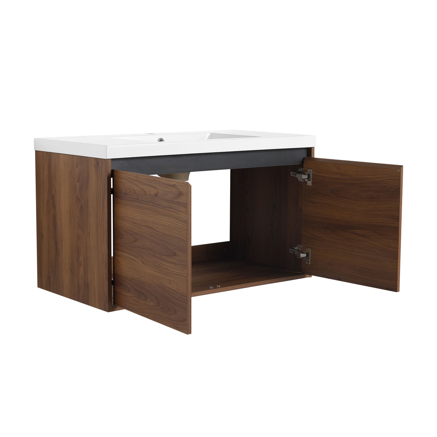 36" Bathroom Vanity Set With Resin Countertop Sink And 2 Doors - Brown