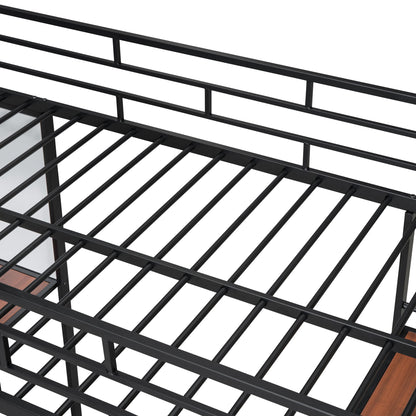 Twin Size Loft Bed With 3 Layers Of Shelves And Desk, Stylish Frame Bed - Black