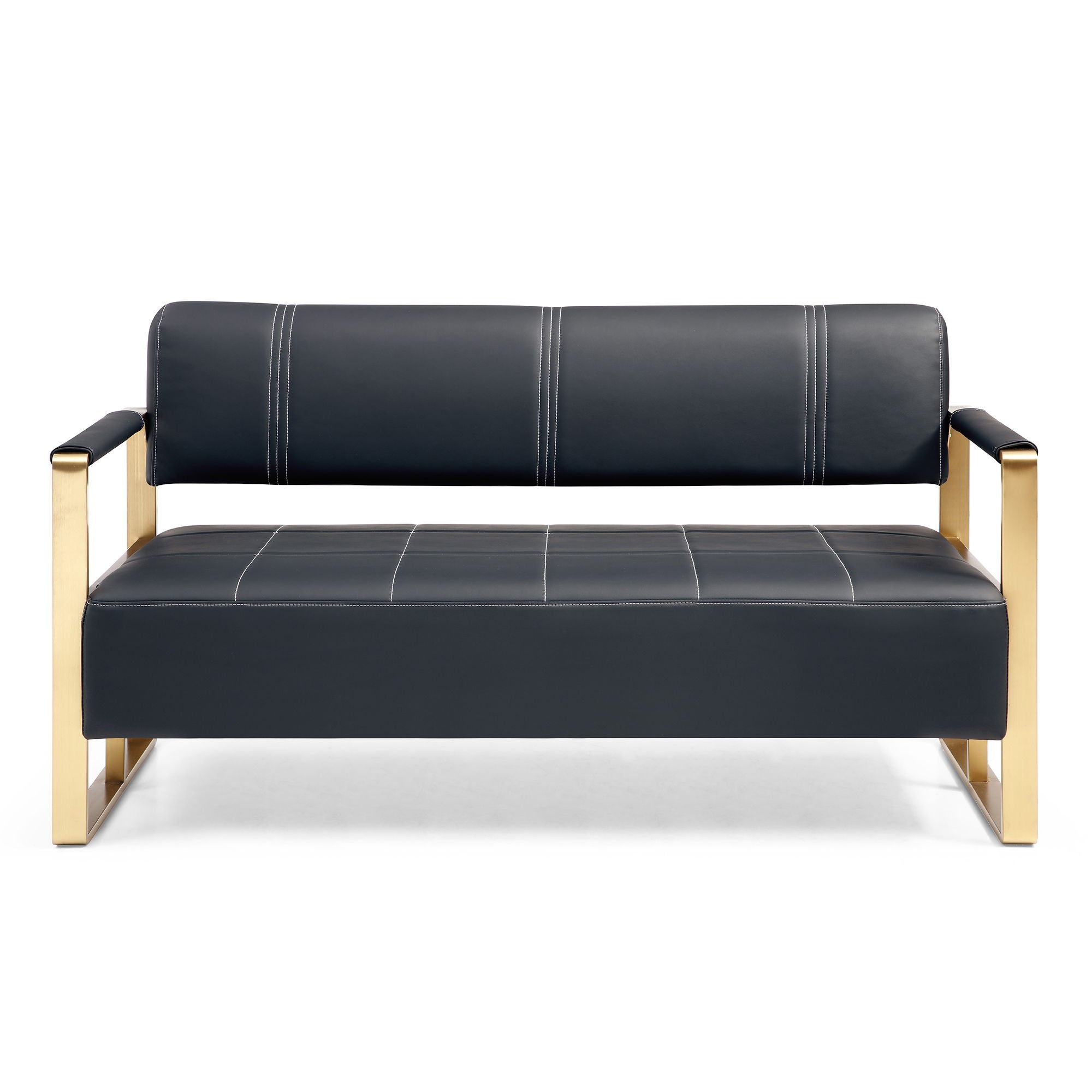 Modern Upholstery Accent Loveseat Sofa For Living Room 2 Seater With Golden Metal Arms - Black