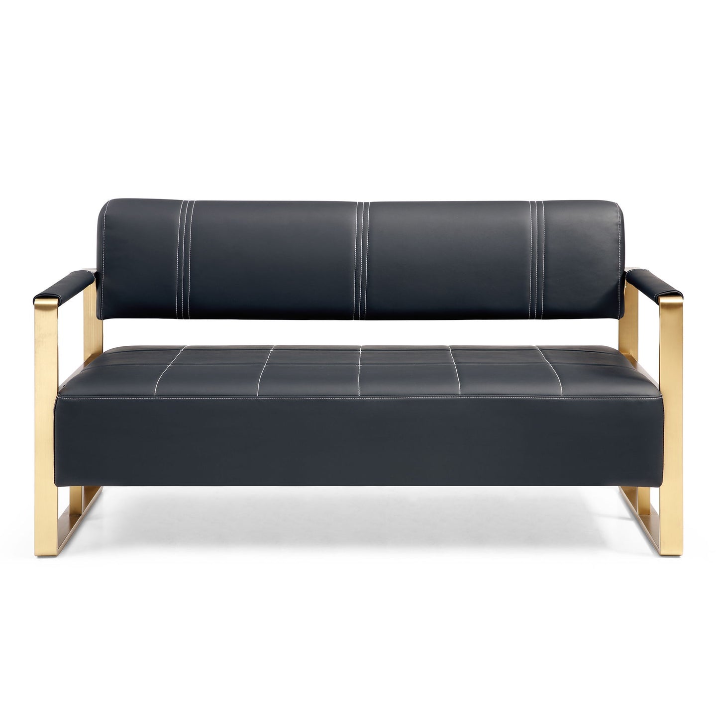 Modern Upholstery Accent Loveseat Sofa For Living Room 2 Seater With Golden Metal Arms - Black