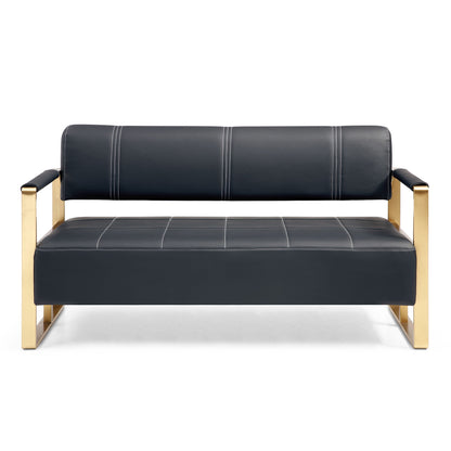 Modern Upholstery Accent Loveseat Sofa For Living Room 2 Seater With Golden Metal Arms - Black