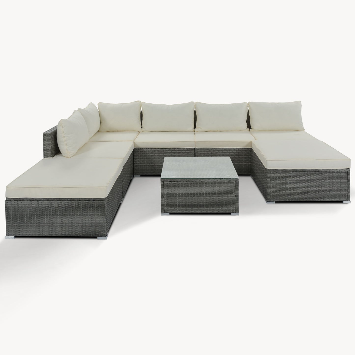 8 Pieces Outdoor Patio Furniture Sets, Garden Conversation Wicker Sofa Set, Single Sofa Combinable - Beiges / Gray