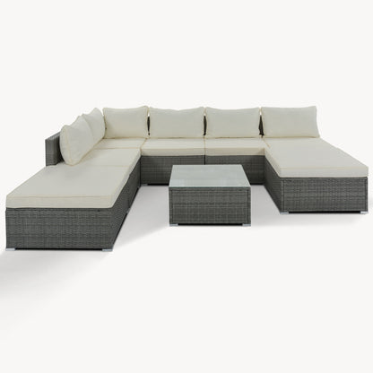 8 Pieces Outdoor Patio Furniture Sets, Garden Conversation Wicker Sofa Set, Single Sofa Combinable - Beiges / Gray