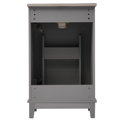 Modern Small Bathroom Vanity Cabinet With Ceramic Basin, Ample Storage, 1 Soft-Close Door - Gray