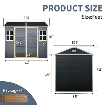 Resin Outdoor Storage Shed With Two-Window And Floor - Black