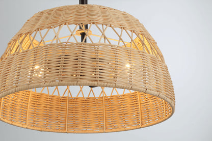 Twinkle - Double Lights Semi Flush With Shade - Black / Rattan
