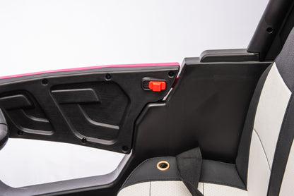 12V7A*1 30W*4 Four-Wheel Drive Leather Seat One Button Start, Forward And Backward, High And Low Speed, Music, Front Light, Power Display, Two Doors Can Open, 2.4G R / C, Seat Belt Four Wheel Absorber - Pink