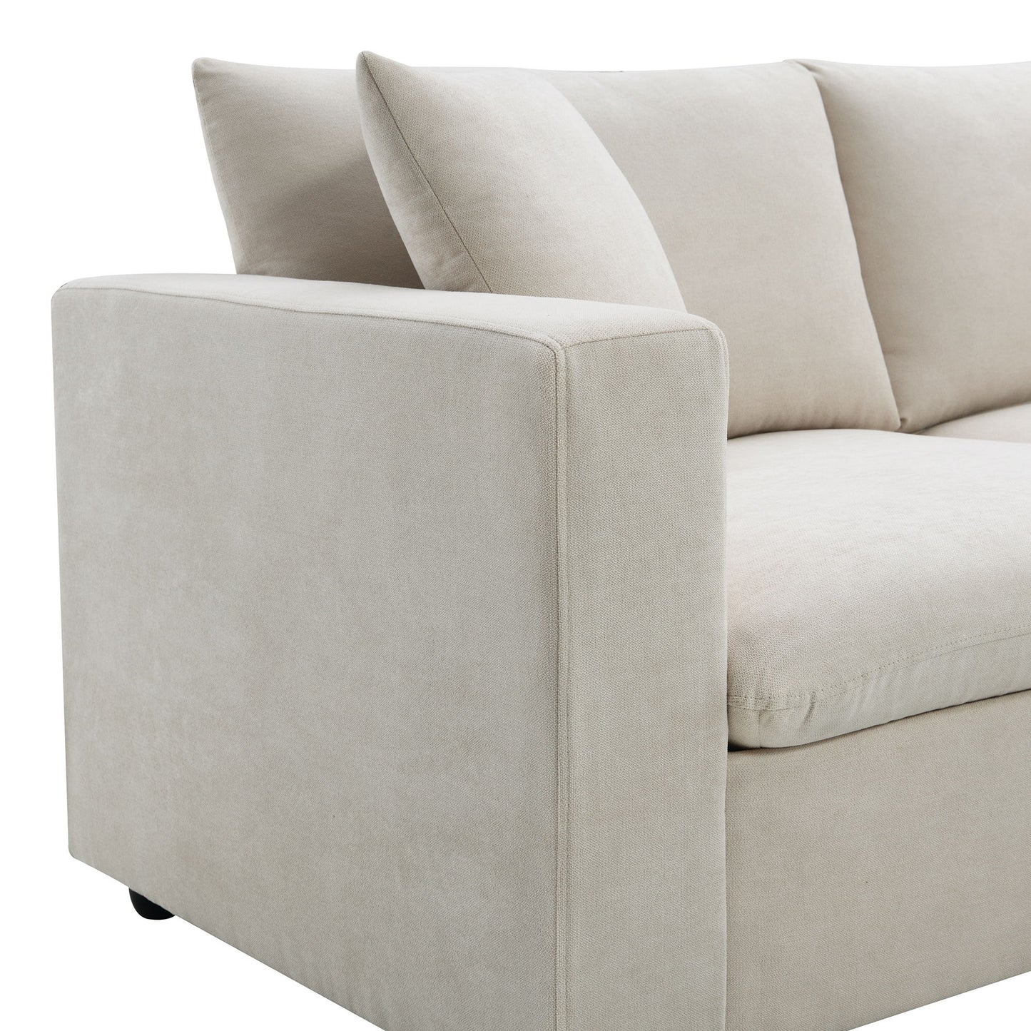 Modern Sectional Sofa With Throw Pillows, Cloud L Shaped Couch Set With Wide 4 Seat Comfy Couch Set With Movable Ottoman - Beige