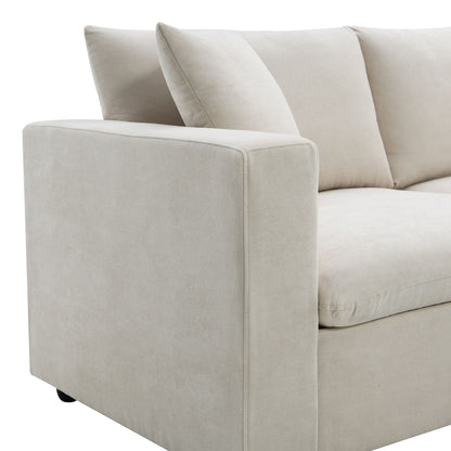 Modern Sectional Sofa With Throw Pillows, Cloud L Shaped Couch Set With Wide 4 Seat Comfy Couch Set With Movable Ottoman - Beige