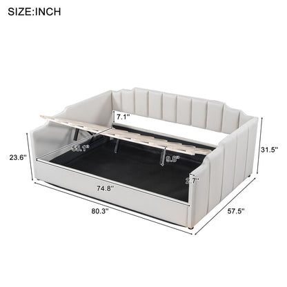 Full Upholstered Daybed With Underneath Storage - Beige