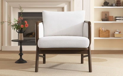 Sherpa Fabric Accent Chair, Upholstered Armchair With Solid Wood Frame, Comfortable Contemporary Lounge Chair For Living Room - White