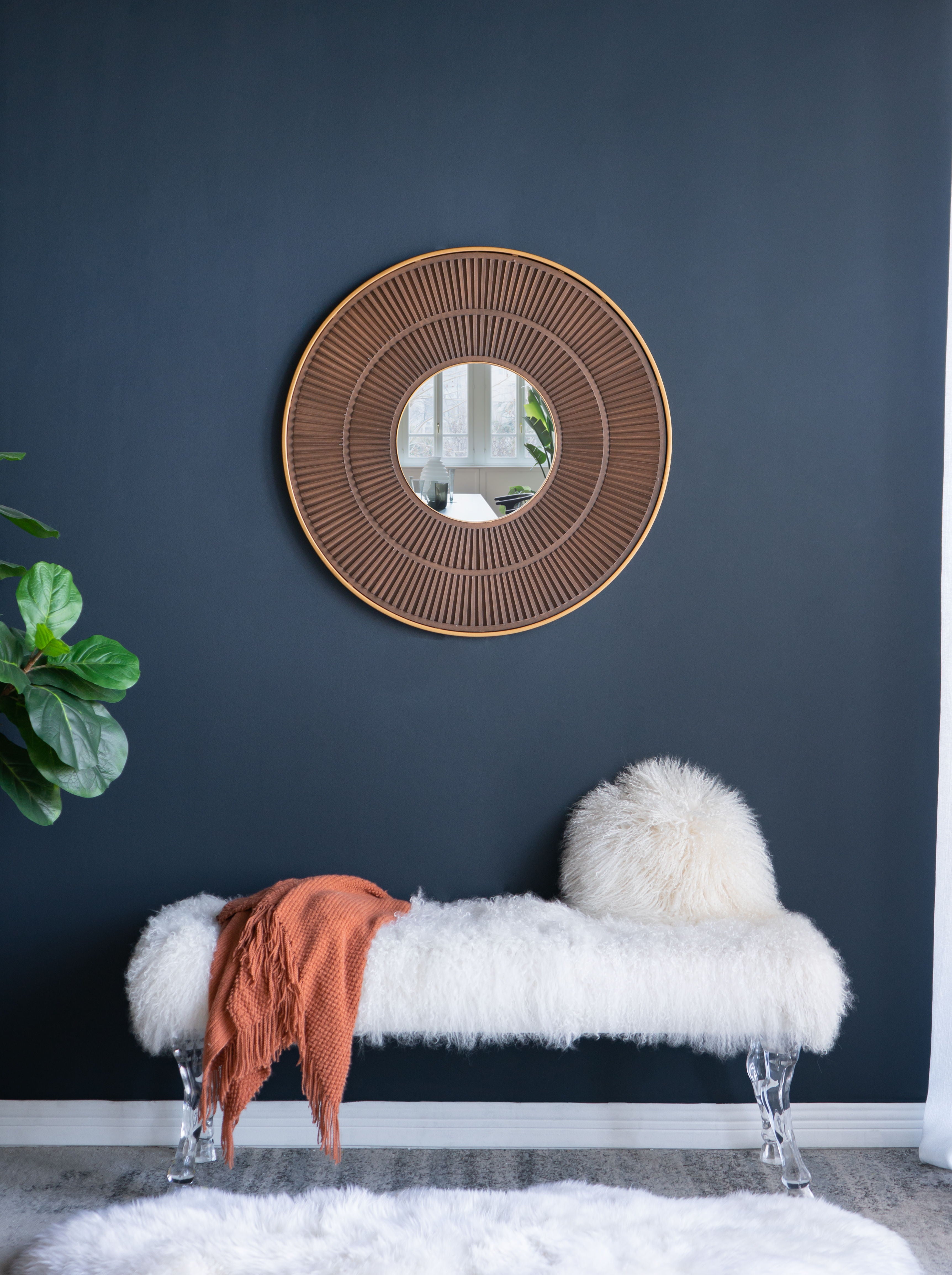 Round Carter Wooden Mirror WithIron Frame Neutral Colorway Wall Decor For Live Space, Bathroom, Entryway Wall Decor - Brown