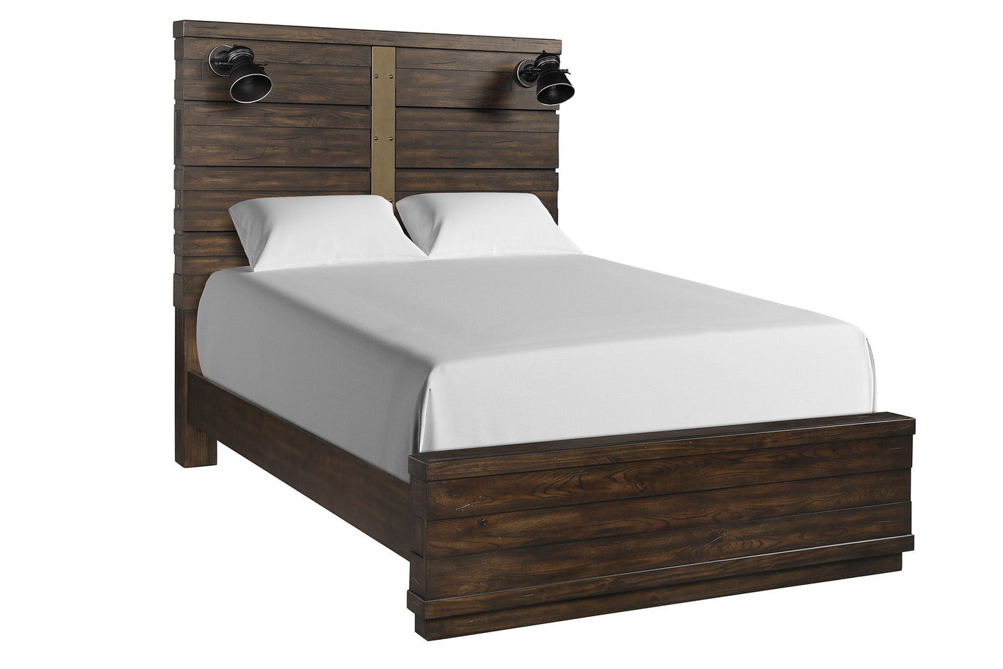 Queen Industrial Farmhouse Designed Bed With Bluetooth - Brown