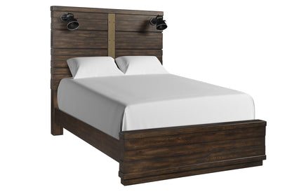 Queen Industrial Farmhouse Designed Bed With Bluetooth - Brown